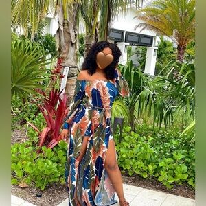 Fashion Nova Multicolor Leaf Print Maxi Dress